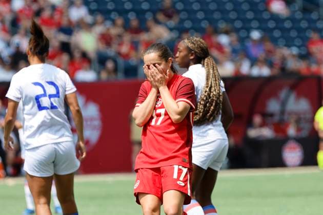 May 31, 2025, Winnipeg, Mb, CANADA: Canada s Jessie Fleming (17) reacts after missing a shot against Haiti during first half soccer action in Winnipeg, Saturday, May 31, 2025. Haiti Canada Womens Soccer  - ZUMAc35_ 20250531_zaf_c35_077 Copyright: xJohnxWoodsx