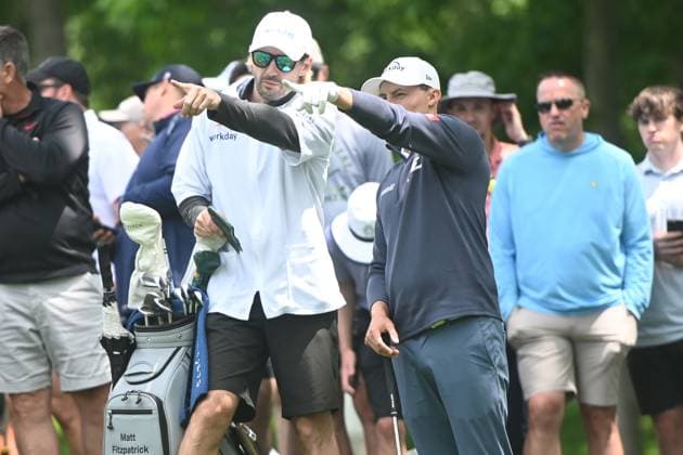 PGA, Golf Herren 2025: The Memorial Tournament MAY 31 May 31, 2025: Matt Fitzpatrick (ENG) and his caddie Daniel Parratt (left) during Round 3 of the Memorial Tournament in Dublin, Ohio. Brent Clark Cal Media (Credit Image: Â Brent Clark Cal Sport Media) Dublin Oh USA EDITORIAL USE ONLY Copyright: xx ZUMA-20250601_zma_c04_001.jpg BrentxClarkx csmphotothree388707