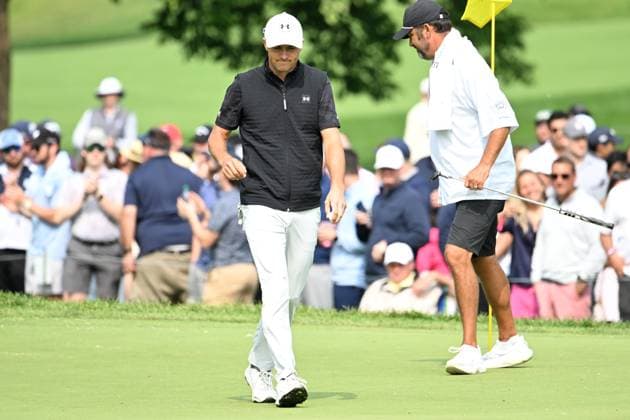 PGA, Golf Herren 2025: The Memorial Tournament MAY 31 May 31, 2025: Jordan Spieth (USA) on the 9th green during Round 3 of the Memorial Tournament in Dublin, Ohio. Brent Clark Cal Media (Credit Image: Â Brent Clark Cal Sport Media) Dublin Oh USA EDITORIAL USE ONLY Copyright: xx ZUMA-20250531_zma_c04_151.jpg BrentxClarkx csmphotothree388714