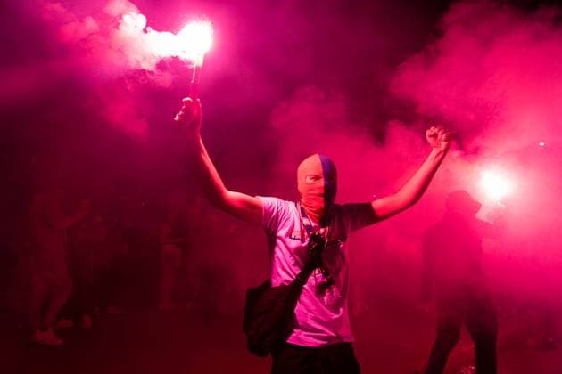 May 31, 2025, Paris, France, FRA: Outside the Parc des Princes, a sea of joy and fireworks: Paris Saint-Germain fans erupt in celebration after their teamÃ¢â‚¬â ¢s stunning 5-0 triumph over Inter Milan in Munich. With this historic victory, PSG becomes only the second French football clubÃ¢â‚¬after Olympique de Marseille in 1993Ã¢â‚¬to lift the UEFA Champions League trophy. A night of chants, flags, and tears of happiness marked a long-awaited moment for supporters across the capital. However, the festivities were marred by clashes between some groups of fans and the police, with several cars set on fire and tensions flaring in the surrounding streets. Paris FRA - ZUMAl224 0821125918st Copyright: xStefanoxLorussox