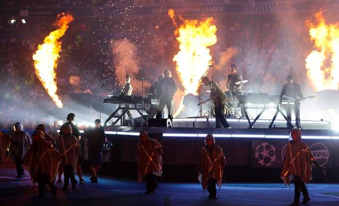 SOCCER - UEFA CL, PSG vs Inter MUNICH,GERMANY,31.MAY.25 - SOCCER - UEFA Champions League, final, Paris Saint-Germain vs FC Internazionale Milano. Image shows Linkin Park with lead singer Emily Armstrong.  GEPAxpictures xWolfgangxGrebien