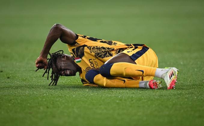 Football CHL FINAL 2024 2025 Final in Munich 31 05 2025 Paris Saint Germain Inter Milan Yann Bisseck Inter Milan injured on the ground