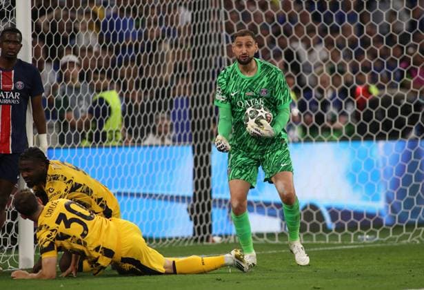 Football, Men, Champions League, Season 2024 2025, Paris Saint Germain Inter Milan, Final, UEFA Champions League Final 2025, Allianz Arena Gianluigi Donnarumma FC Paris Saint Germain with the ball in his hands, Emotion
