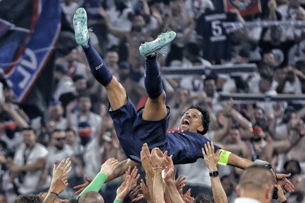 MUNCHEN, 31-05-2025, Allianz Arena, UEFA Champions League season 2024 2025, Match between Paris Saint Germain and Inter Milan 5-0 a score that has never been established in a CL-final so far. Paris Saint-Germain player Achraf Hakimi PSG - Inter Milan (CL Final)  x29568896x Copyright: