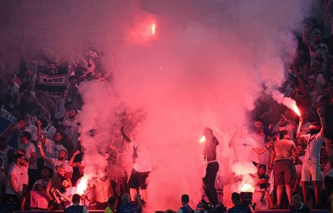 Football CHL FINAL 2024 2025 Final in Munich 31 05 2025 Paris Saint Germain Inter Milan Paris Saint Germain fans set off pyros in the arena in Munich