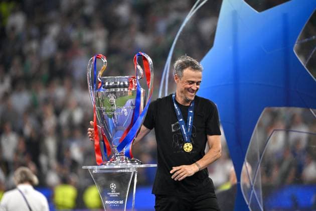 MUNICH, GERMANY - MAY 31: Luis Enrique head coach of Paris Saint-Germain reacts after the victory of the UEFA Champions League Final 2025 between Paris Saint-Germain and FC Internazionale Milano at Allianz Arena on May 31, 2025 in Munich, Germany. SPO 