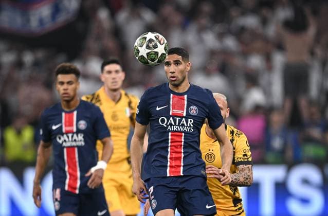 Football CHL FINAL 2024 2025 Final in Munich 31 05 2025 Paris Saint Germain Inter Milan Achraf Hakimi Inter Milan with ball