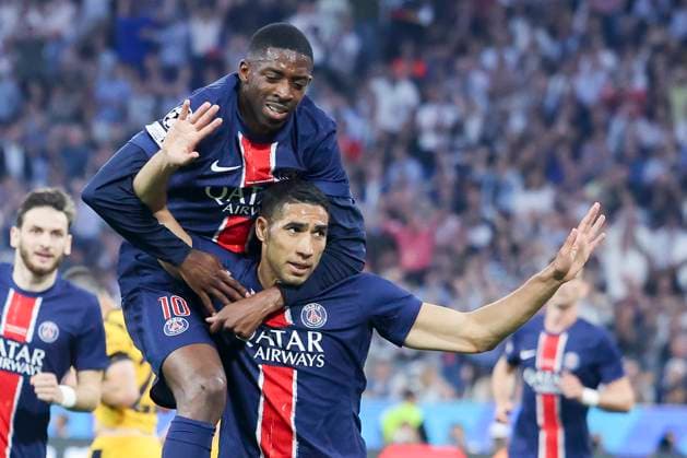 Achraf Hakimi Paris Saint Germain celebrates after scoring his teams first goal with Ousmane Dembele Paris Saint Germain , UEFA Champions League Final 2025, Paris Saint Germain and FC Internazionale Milano, Allianz Arena on 31 May 2025 in Munich, Germany Photo by Marco Steinbrenner DeFodi Images Achraf Hakimi Paris Saint Germain celebrates after scoring his teams first goal with Ousmane Dembele Paris Saint Germain , UEFA Champions League Final 2025, Paris Saint Germain and FC Internazionale Milano, Munich Football Arena, May 31, 2025 in Munich, Germany Photo by Marco Steinbrenner DeFodi Images