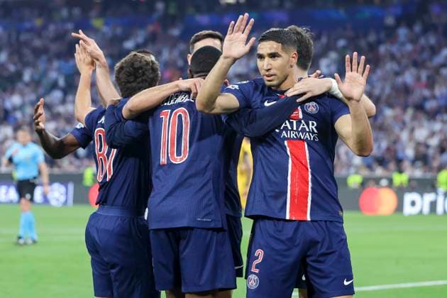 Achraf Hakimi Paris Saint Germain celebrates his goal with teammates, UEFA Champions League Final 2025, Paris Saint Germain and FC Internazionale Milano, Allianz Arena on 31 May 2025 in Munich, Germany Photo by Marco Steinbrenner DeFodi Images Achraf Hakimi Paris Saint Germain celebrates his goal with teammates, UEFA Champions League Final 2025, Paris Saint Germain and FC Internazionale Milano, Munich Football Arena, May 31, 2025 in Munich, Germany Photo by Marco Steinbrenner DeFodi Images