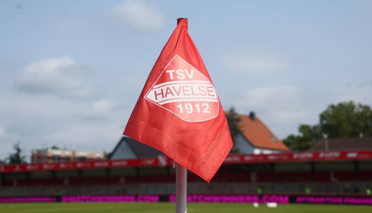Garbsen Havelse, 01.06.2025, Wilhelm Langrehr Stadion, Fußball, Aufstiegsspiele zur 3.Liga, Rückspiel , TSV Havelse vs. 1. FC Lokomotive Leipzig , Im Bild: Eckfahne mit Emblem des TSV Havelse , Nur zur redaktionellen Nutzung. Only editorial use. NOFV DFB regulations prohibit any use of photographs as image sequences and or quasi-video. , *** Garbsen Havelse, 01 06 2025, Wilhelm Langrehr Stadion, Fußball, Aufstiegsspiele zur 3 Liga, Rückspiel , TSV Havelse vs 1 FC Lokomotive Leipzig , Im Bild Eckfahne mit Emblem des TSV Havelse , Nur zur redaktionellen Nutzung Only editorial use NOFV DFB regulations prohibit any use of photographs as image sequences and or quasi video , Picture Point
