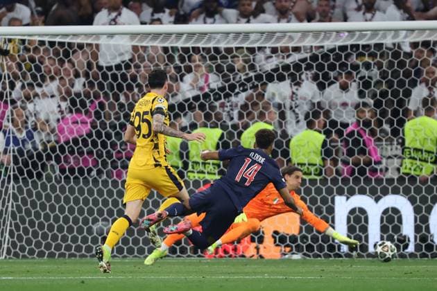 DÃ sirÃ DouÃ of Paris Saint-Germain scores the 4-0 goal during the UEFA Champions League Final between Paris Saint-Germain and FC Internazionale Milano at the Munich Football Arena on May 31, 2025 in Munich, Germany. UEFA Champions League Final 2025 - Paris Saint-Germain v FC Internazionale Milano