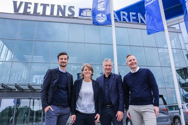 Presentation of Frank Baumann as Chief Sports Officer on 01 06 2025 at the VELTINS Arena in Gelsenkirchen From left to right Matthias Tillmann Chairman of the Schalke Management Board , Christina Rühl Hamers Member of the Management Board , Frank Baumann Chief Sports Officer Schalke , Axel Hefer Chairman of the Supervisory Board xJRx