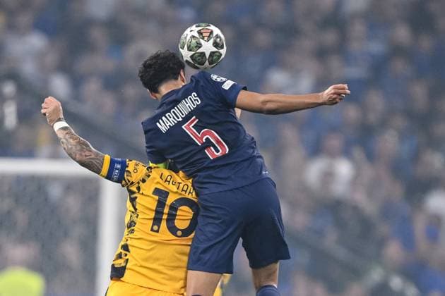 Lautaro Martinez FC Internazionale Milano and Marquinhos Paris Saint Germain battle for the ball during the UEFA Champions League Final 2025 between Paris Saint Germain and FC Internazionale Milano at Munich Football Arena on May 31, 2025 in Munich, Germany Photo by Harry Langer DeFodi Images