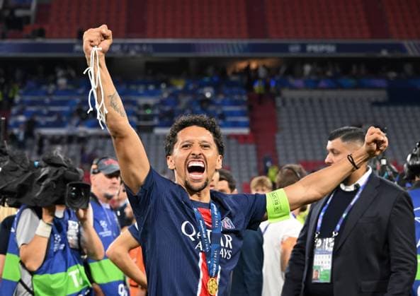 31 05 2025, xsltx, Football UEFA Champions League Final 2025, Paris St Germain Inter Milan v l Marquinhos Paris Saint Germain in boundless joy DFL DFB REGULATIONS PROHIBIT ANY USE OF PHOTOGRAPHS as IMAGE SEQUENCES and or QUASI VIDEO