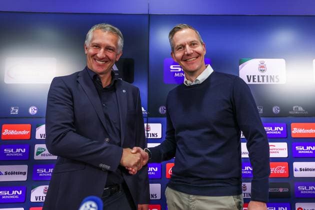 01 06 2025, Football, Season 2024 2025, 2 Bundesliga, Presentation of Frank Baumann, f l Chief Sports Officer Frank Baumann FC Schalke 04 , Axel Hefer FC Schalke 04 Gelsenkirchen Veltins Arena NRW Germany xRHR FOTOx Copyright: RHR-FOTOx RHR-FOTO
