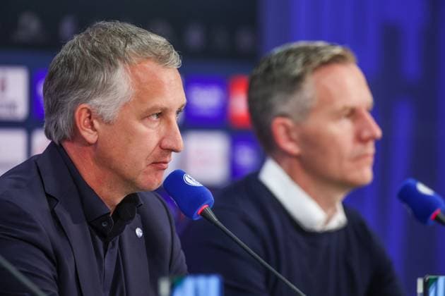 01 06 2025, Football, Season 2024 2025, 2 Bundesliga, Presentation of Frank Baumann, f l Chief Sports Officer Frank Baumann FC Schalke 04 , Axel Hefer FC Schalke 04 Gelsenkirchen Veltins Arena NRW Germany xRHR FOTOx Copyright: RHR-FOTOx RHR-FOTO