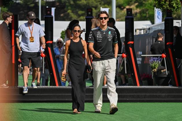 Formula 1 GP Barcelona Sunday, 01 06 2025 George Russell 63, Mercedes AMG Petronas F1 Team and partner Carmen Montero Mundt Formula 1 GP Barcelona Sunday, 01 06 2025 Copyright: xBEAUTIFULxSPORTS Erlhofx