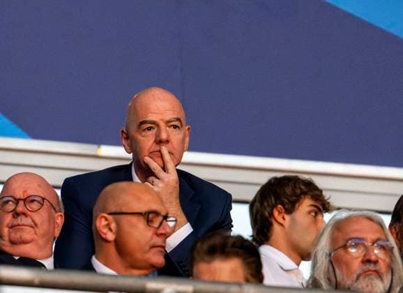 31.05.2025, Fussball UEFA Championsleague Finale 2025: Paris St. Germain - Inter Mailand, in der Allianz-Arena München. Ehrengäste, Gianni Infantino (Präsident FIFA) *** 31 05 2025, Football UEFA Champions League Final 2025 Paris St Germain Inter Milan, in the Allianz Arena Munich Guests of honor, Gianni Infantino President FIFA