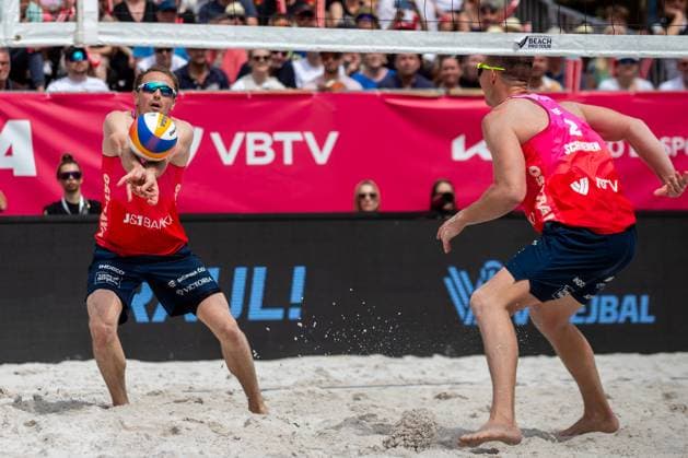 Pro Tour Beach volleyball, Beachvolleyball tournament, category Elite, took place in Ostrava, Czech Republic, on June 1, 2025.Ondrej Perusic (left), David Schweiner (right) of Czech Republic. (CTKxPhoto VladimirxPrycek) CTKPhotoP2025060102471  CTKPhotoP2025060102471