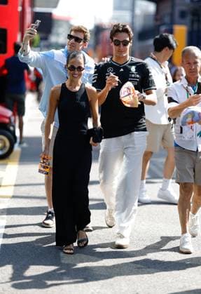 63 George Russell GBR, Mercedes AMG Petronas F1 Team and his girlfriend Carmen Montero Mundt, F1 Grand Prix of Spain at Circuit de Barcelona Catalunya on June 1, 2025 in Barcelona, Spain Photo by HOCH ZWEI Barcelona Spain