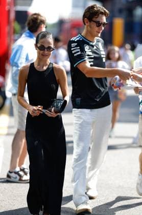 63 George Russell GBR, Mercedes AMG Petronas F1 Team and his girlfriend Carmen Montero Mundt, F1 Grand Prix of Spain at Circuit de Barcelona Catalunya on June 1, 2025 in Barcelona, Spain Photo by HOCH ZWEI Barcelona Spain