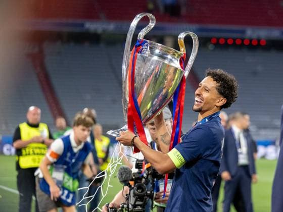 Marquinhos Paris Saint Germain, 05 celebrates with UEFA Champions League Trophaee, Cup GER, Paris Saint Germain vs Inter Milan, Football, Men, UEFA Champions League Final Muenchen 2025, Season 2024 2025, 31 05 2025, GER, Paris Saint Germain vs Inter Milan, Football, Men, UEFA Champions League Final Muenchen 2025, Season 2024 2025, 31 05 2025 Muenchen Copyright: xEibner-Pressefoto WolfgangxFrankx EP_WFK