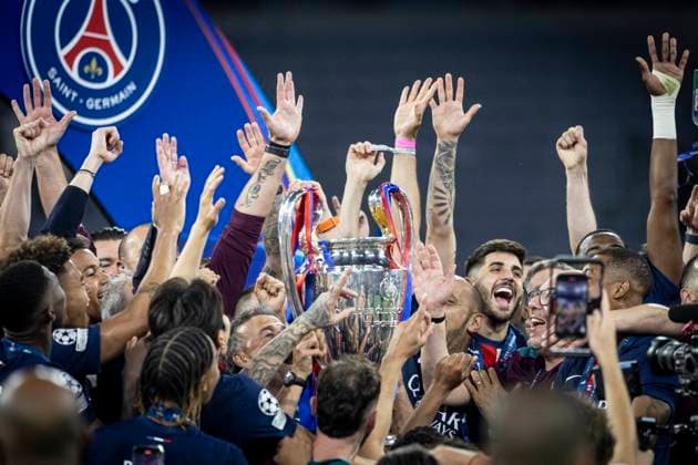 FOOTBALL : PSG vs Inter de Milan- Finale Ligue des Champions MUNCHEN, 31 05 2025, Allianz Arena PSG players celebrate during the UEFA Champions League Final match between Paris Saint Germain and FC Internazionale Milano at Munich Football Arena  Copyright: xelyxandroxcegarrax
