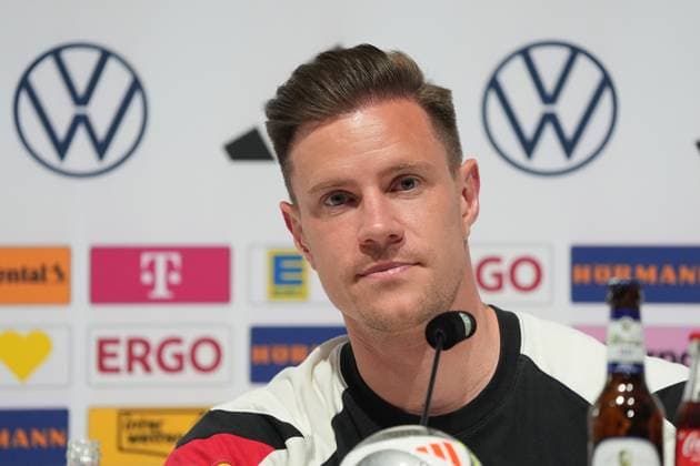 Goalkeeper Marc Andre ter Stegen Germany, Germany, 1 in the press conference Herzo Base 01 06 2025 German national team Nations League final round, preparation, Home Ground, HerzoBase, World of Adidas, Herzogenaurach