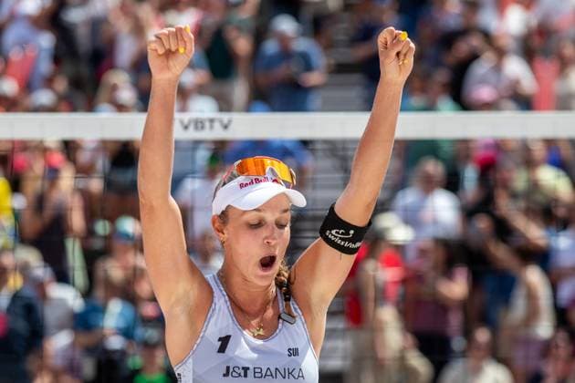 Pro Tour Beach volleyball, Beachvolleyball tournament, category Elite, took place in Ostrava, Czech Republic, on June 1, 2025. Match for third place Anouk Verge-Depre (pictured), Zoe Verge-Depre of Switzerland vs Dorina Klinger, Ronja Klinger of Austria, (CTKxPhoto VladimirxPrycek) CTKPhotoP2025060103177  CTKPhotoP2025060103177