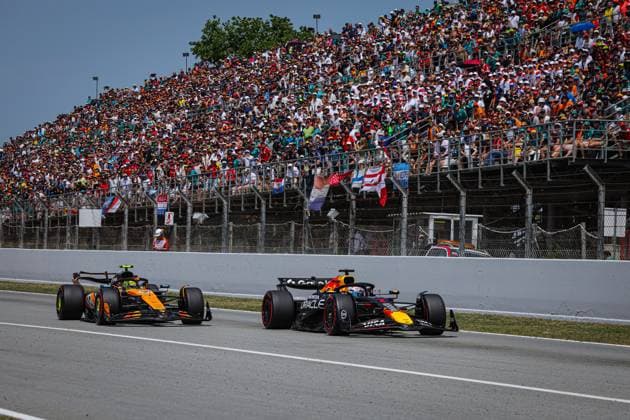 1 Max Verstappen NLD, Oracle Red Bull Racing , 4 Lando Norris GBR, McLaren F1 Team , F1 Grand Prix of Spain at Circuit de Barcelona Catalunya on June 1, 2025 in Barcelona, Spain Photo by HOCH ZWEI Barcelona Spain