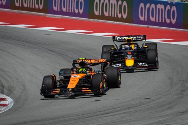 4 Lando Norris GBR, McLaren F1 Team , 1 Max Verstappen NLD, Oracle Red Bull Racing , F1 Grand Prix of Spain at Circuit de Barcelona Catalunya on June 1, 2025 in Barcelona, Spain Photo by HOCH ZWEI Barcelona Spain