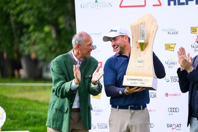 GOLF - Austrian Alpine Open HENNDORF,AUSTRIA,01.JUN.25 - GOLF - DP World Tour, Austrian Alpine Open, Golfclub Gut Altentann. Image shows Nicolai Von Dellingshausen (GER) at the award ceremony.  GEPAxpictures xChristianxMoser