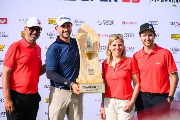 GOLF - Austrian Alpine Open HENNDORF,AUSTRIA,01.JUN.25 - GOLF - DP World Tour, Austrian Alpine Open, Golfclub Gut Altentann. Image shows Nicolai Von Dellingshausen (GER) at the award ceremony.  GEPAxpictures xChristianxMoser