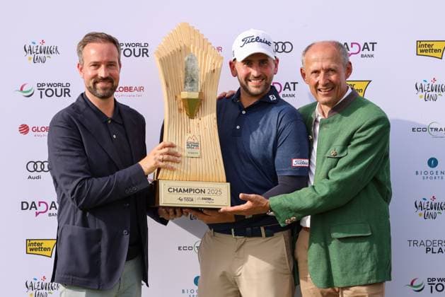 GOLF - Austrian Alpine Open HENNDORF,AUSTRIA,01.JUN.25 - GOLF - DP World Tour, Austrian Alpine Open, Golfclub Gut Altentann. Image shows Nicolai Von Dellingshausen (GER) at the award ceremony.  GEPAxpictures xMathiasxMandl