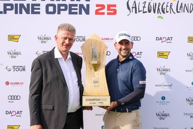 GOLF - Austrian Alpine Open HENNDORF,AUSTRIA,01.JUN.25 - GOLF - DP World Tour, Austrian Alpine Open, Golfclub Gut Altentann. Image shows Nicolai Von Dellingshausen (GER) at the award ceremony.  GEPAxpictures xMathiasxMandl