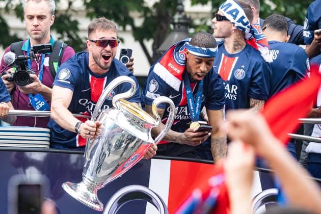 FOOTBALL : Parade des joueurs du PSG sur les Champs ElysÃ e - 01 06 2025 Arnau Tenas Presnel Kimpembe ParisFrance  Copyright: xBaptistexAutissierx