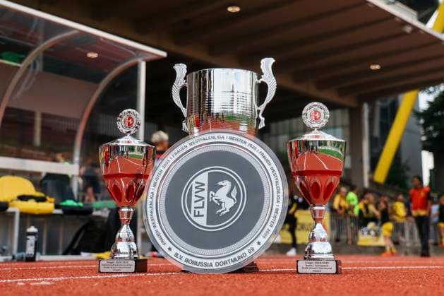 Association Cup Final BVB FC Schalke 04 on 01 06 2025 The titles won by BVB Women in the 2024 2025 season Association Cup Final BVB FC Schalke 04 Dortmund, Stadion Rote Erde on 01 06 2025 Copyright: xBEAUTIFULxSPORTS Freisenx