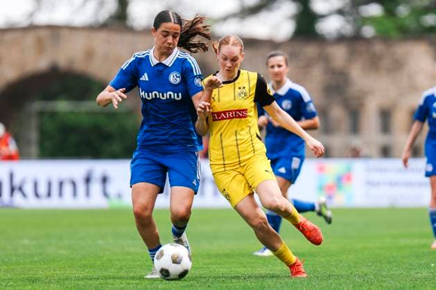 Association Cup Final BVB FC Schalke 04 on 01 06 2025 Dana Salic FC Schalke 04, 32 in a duel with Nora Willeke Borussia Dortmund, 11 Association Cup Final BVB FC Schalke 04 Dortmund, Stadion Rote Erde on 01 06 2025 Copyright: xBEAUTIFULxSPORTS Freisenx