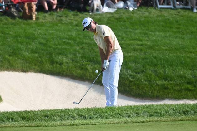June 1, 2025: Rickie Fowler (USA) chips on the 18th hole at the Memorial Tournament victory ceremony in Dublin, Ohio. Cal Media Dublin USA - ZUMAc04_ 20250602_zma_c04_017 Copyright: xBrentxClarkx