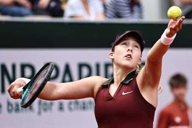 Mirra Andreeva, RUS, during fourth round of 2025 French Open at Roland Garros, Paris, 02 06 2025