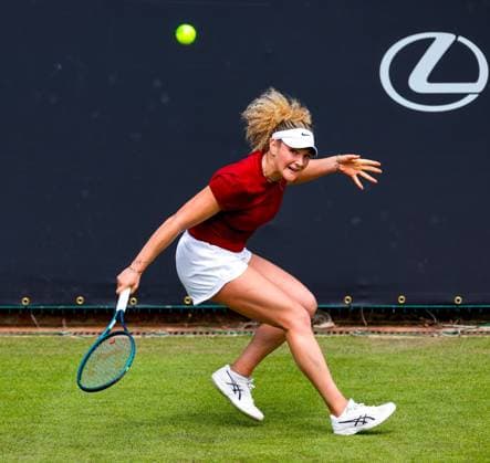 2nd June 2025; Edgbaston Priory Club, Birmingham, England: Lexus Birmingham Open Tennis, Day 1; Amarni Banks& xa0;(GBR) backhand from the back of the court in her womens singles match against Lucrezia Stefanini (ITA)  ActionPlus12797611 RogerxEvans