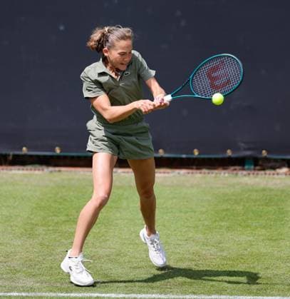 2nd June 2025; Edgbaston Priory Club, Birmingham, England: Lexus Birmingham Open Tennis, Day 1; Erika Andreeva backhand in her womens singles match against Katarzyna Kawa (POL)  ActionPlus12797666 RogerxEvans
