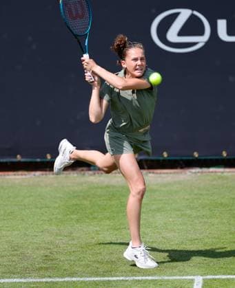 2nd June 2025; Edgbaston Priory Club, Birmingham, England: Lexus Birmingham Open Tennis, Day 1; Erika Andreeva backhand in her womens singles match against Katarzyna Kawa (POL)  ActionPlus12797670 RogerxEvans