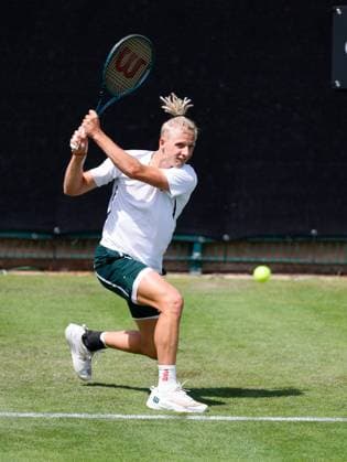 2nd June 2025; Edgbaston Priory Club, Birmingham, England: Lexus Birmingham Open Tennis, Day 1; Mark Lajal (EST) backhand in his mens singles match against Coleman Wong (HKG)  ActionPlus12797672 RogerxEvans