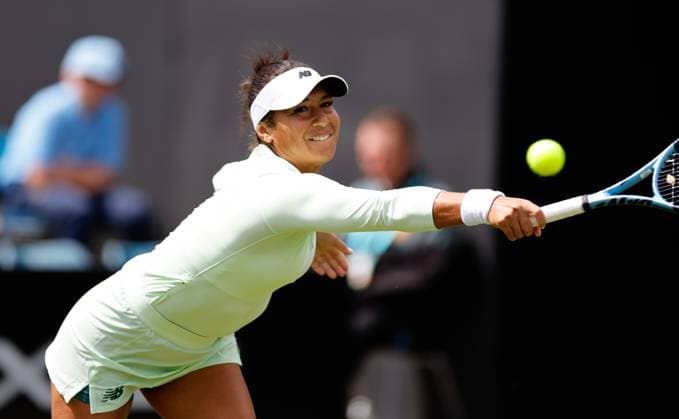 2nd June 2025; Edgbaston Priory Club, Birmingham, England: Lexus Birmingham Open Tennis, Day 1; Heather Watson& xa0;(GBR) backhand in her womens singles match against Olivia Gadecki (AUS)  ActionPlus12797643 RogerxEvans