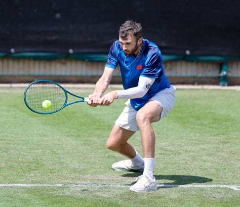 2nd June 2025; Edgbaston Priory Club, Birmingham, England: Lexus Birmingham Open Tennis, Day 1; Giles Hussy (GBR) backhand in his mens singles match against Alex Bolt (AUS)  ActionPlus12797681 RogerxEvans