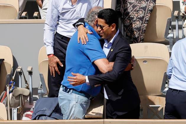 June 2, 2025, Paris, Paris, France: Ion ÃˆÅ¡iriac (former professional tennis player) and Nasser al-KhelaoÂ¯fi (pro sident of PSG) during the presentation of the champion4s league trophy during the tennis Grand Slam of Roland Garros 2025, after the match between Lois Boisson (FRA) and Jessica Pegula (USA) at Roland Garros Stadium - on June 02 2025.Paris - France Paris France - ZUMAb253 20250602_zsp_b253_149 Copyright: xLoicxBaratouxx