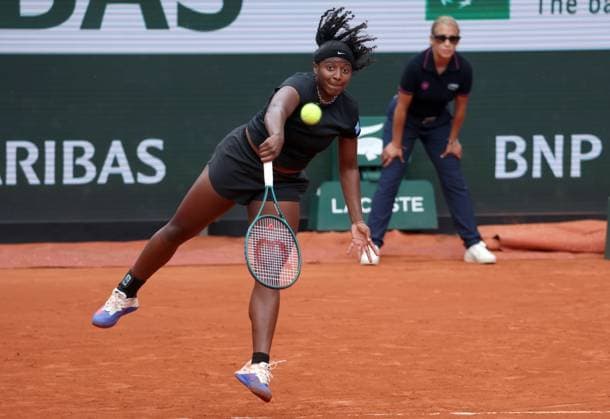 US Hailey Baptiste plays against compatriot Madison Keys during their fourth-round match of the French Tennis Open in Roland Garros in Paris, France, on Monday, June 1st, 2025. Keys won 6-3, 7-5.  PAR20250602111 MAYAxVIDON-WHITE