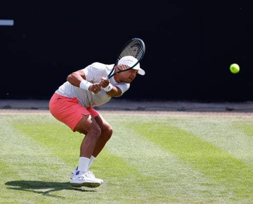 2nd June 2025; Edgbaston Priory Club, Birmingham, England: Lexus Birmingham Open Tennis, Day 1; Jay Clarke (GBR) backhand in his mens singles match against LLoyd Harris (RSA)  ActionPlus12797700 RogerxEvans