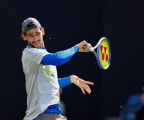 2nd June 2025; Edgbaston Priory Club, Birmingham, England: Lexus Birmingham Open Tennis, Day 1; LLoyd Harris (RSA) forehand in his mens singles match against Jay Clarke (GBR)  ActionPlus12797714 RogerxEvans